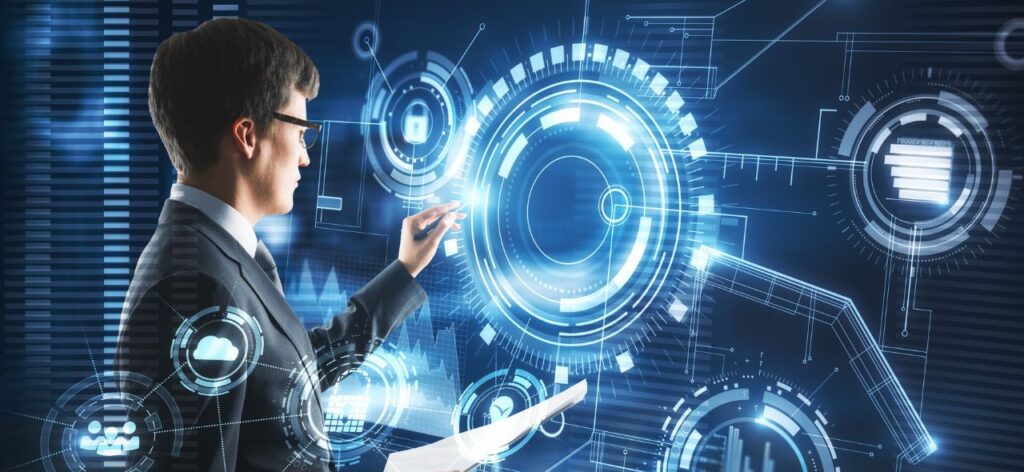 Business professional using a tablet, analysing IT strategy for a Fractional CTO