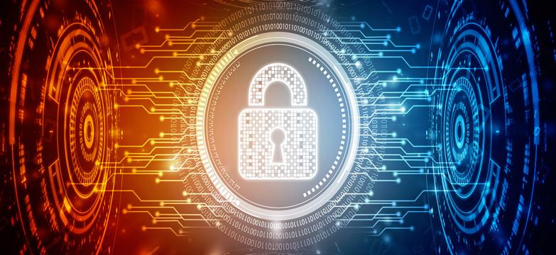 A padlock on a digital background representing cybersecurity and